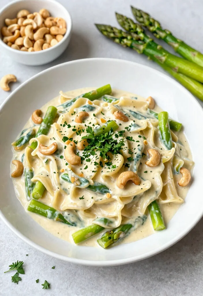 16 Dairy Free Pasta Recipes: Creamy Sauces and Easy Meals - 16. Cashew Cream Pasta with Asparagus 1