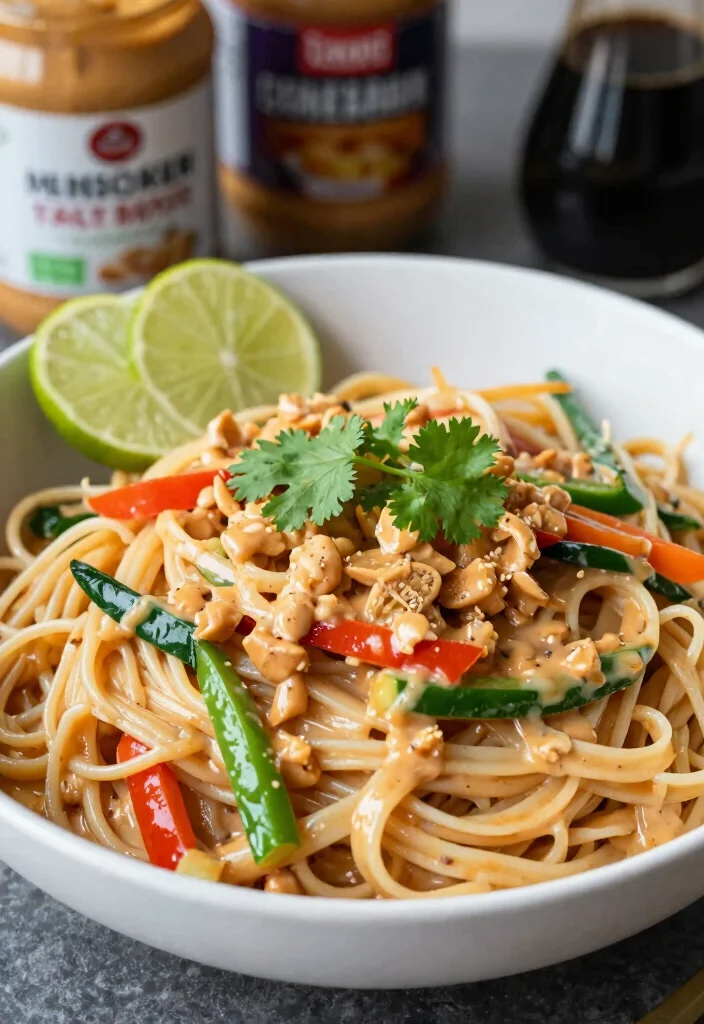 16 Dairy Free Pasta Recipes: Creamy Sauces and Easy Meals - 7. Thai Peanut Pasta with Veggies 1