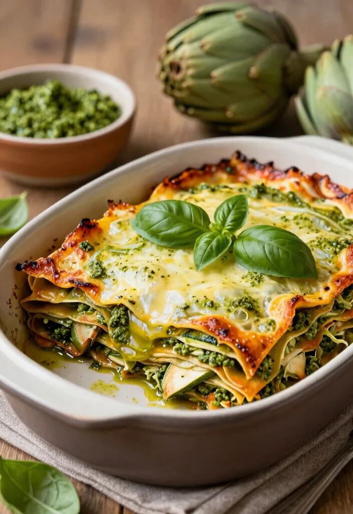 17 Dairy Free Lasagna Recipes: Layers of Flavor - 10. Pesto and Artichoke Lasagna 1