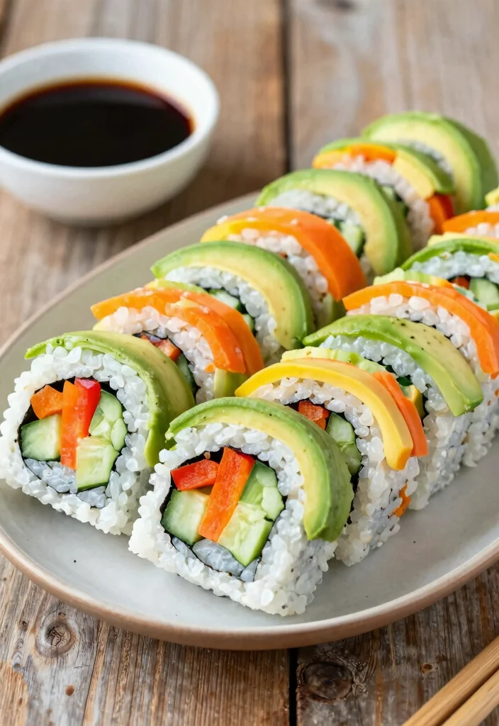 17 Dairy Free Potluck Recipes: Bring the Best Dish - 11. Rainbow Veggie Sushi Rolls 1
