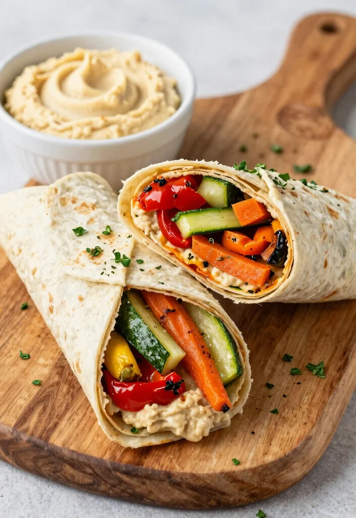 17 High Protein Dairy Free Dinner Recipes That Satisfy - 11. Roasted Vegetable and Hummus Wraps 1