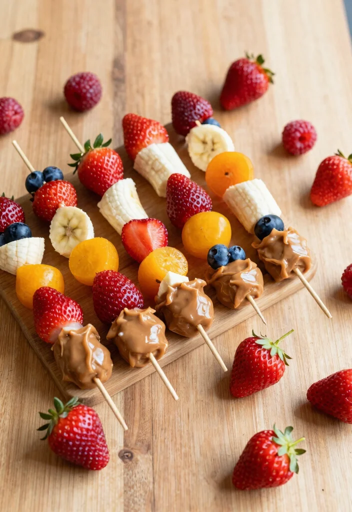 18 Crunchy and Satisfying Gluten and Dairy Free Snack Recipes for Kids - 10. Fruit and Nut Butter Skewers 1