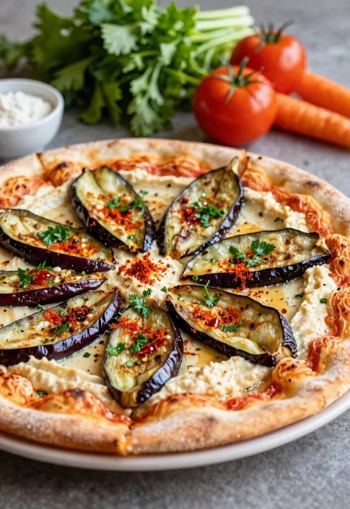 19 Dairy Free Pizza Ideas: Creative Toppings and Sauces - 15. Smoky Eggplant and Hummus 1