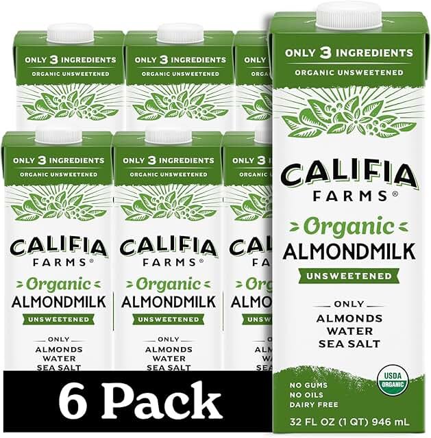 Califia Farms - Organic Unsweetened Almond Milk, 32 Oz (Pack of 6), Dair...
