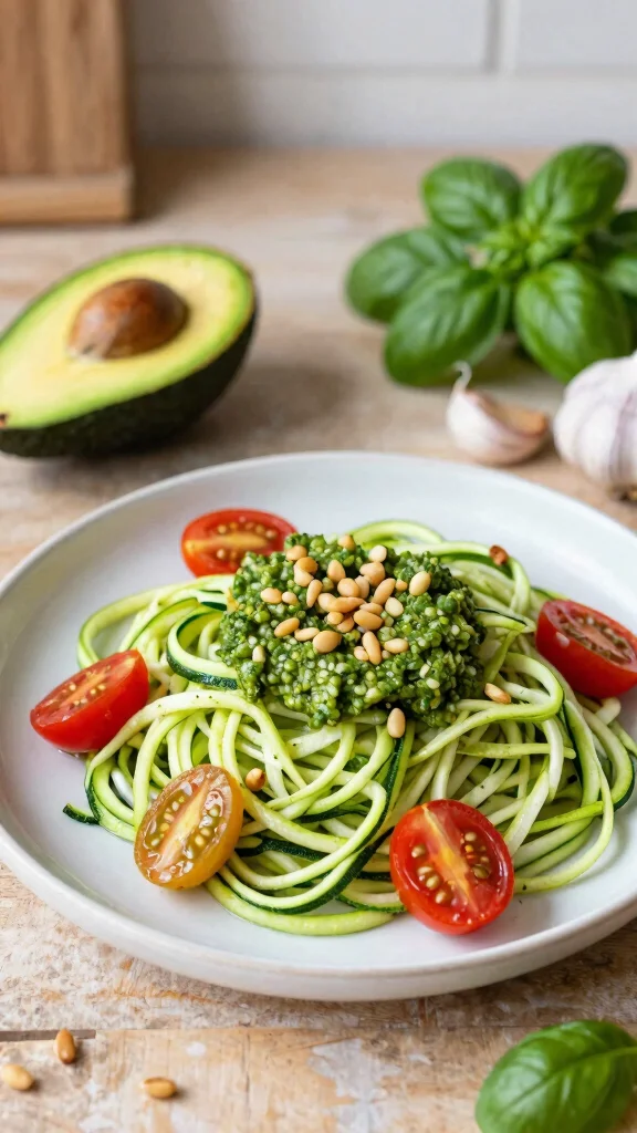 11 Low Carb Gluten Free Dairy Free Recipes for Healthy Everyday Eating - 1. Zucchini Noodles with Avocado Pesto 1