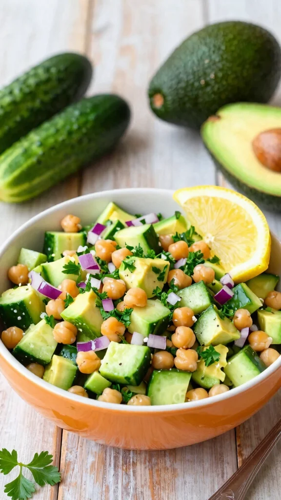 11 Low Carb Gluten Free Dairy Free Recipes for Healthy Everyday Eating - 3. Chickpea Salad with Cucumber and Avocado 1