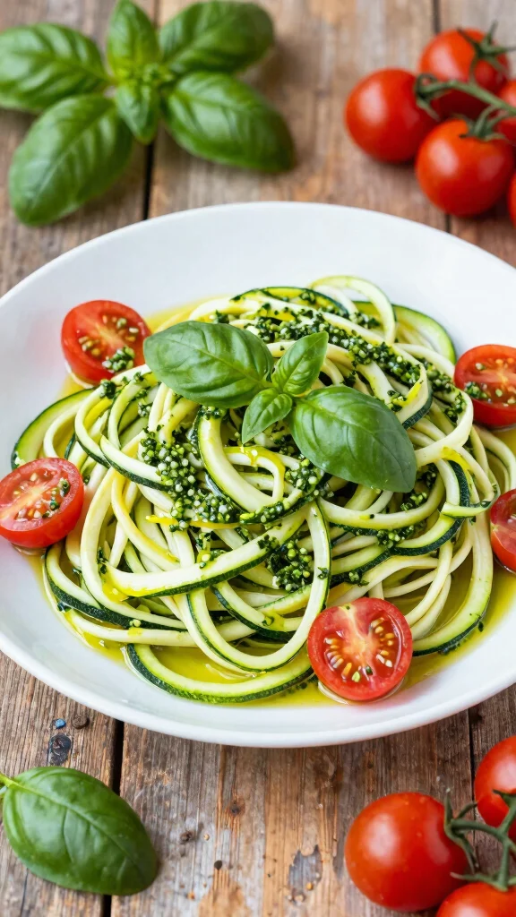 11 Low Carb Gluten Free Recipes for Dinner That Are Easy and Satisfying - 1. Zucchini Noodles with Pesto and Cherry Tomatoes 1