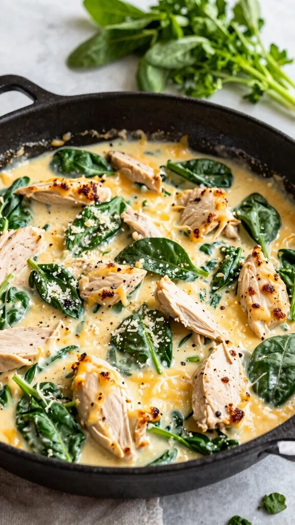 11 Low Carb Gluten Free Recipes for Dinner That Are Easy and Satisfying - 6. Creamy Spinach and Chicken Skillet 1