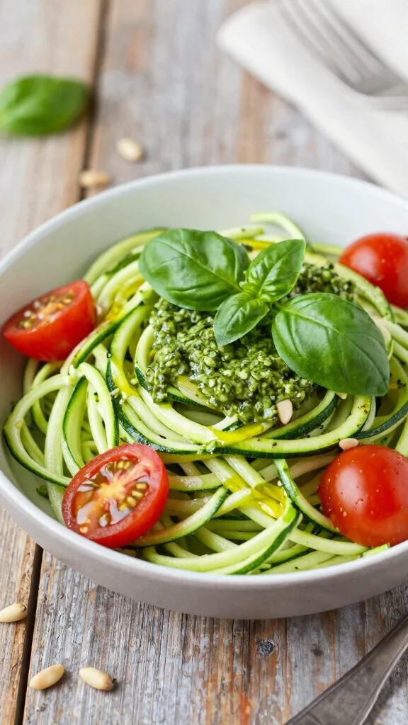 12 High Protein Vegan Gluten Free Recipes for Healthy and Filling Meals - 8. Zucchini Noodles with Pesto 1