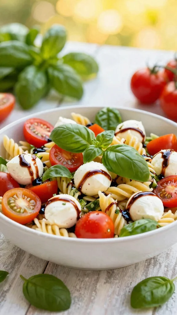 14 Gluten Free Pasta Salad Recipes That Are Fresh, Easy, and Crowd Pleasing - 4. Caprese Pasta Salad with Balsamic Glaze 1