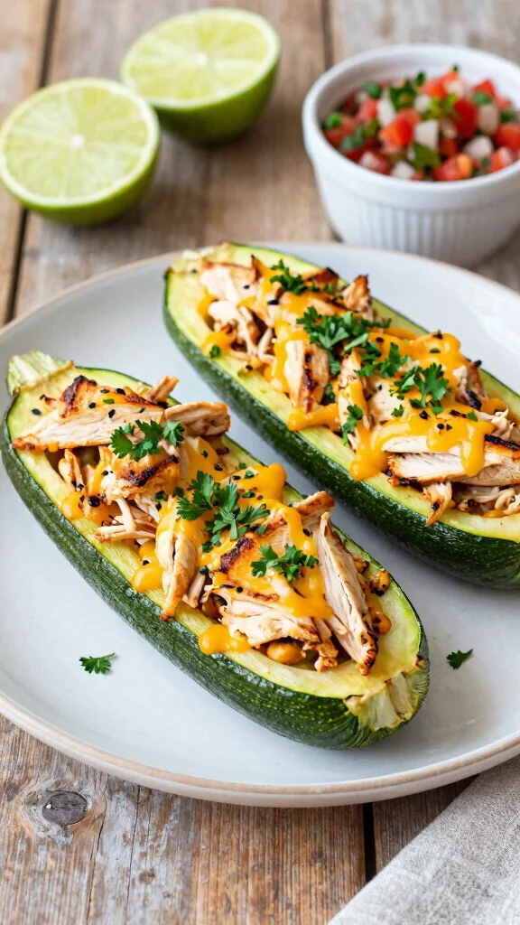 14 High Protein Gluten Free Meals for Easy Lunches and Family Dinners - 2. Grilled Chicken Zucchini Boats 1